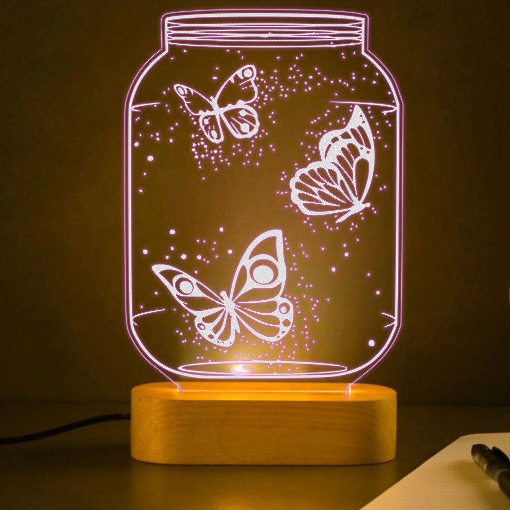 Laser Cut Jar Butterfly 3D Acrylic Night Light