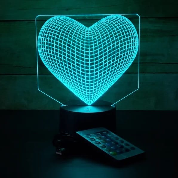 Laser Cut Love Heart 3D Illusion Table Lamp