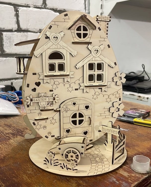 Laser Cut Easter Egg House Table Decor
