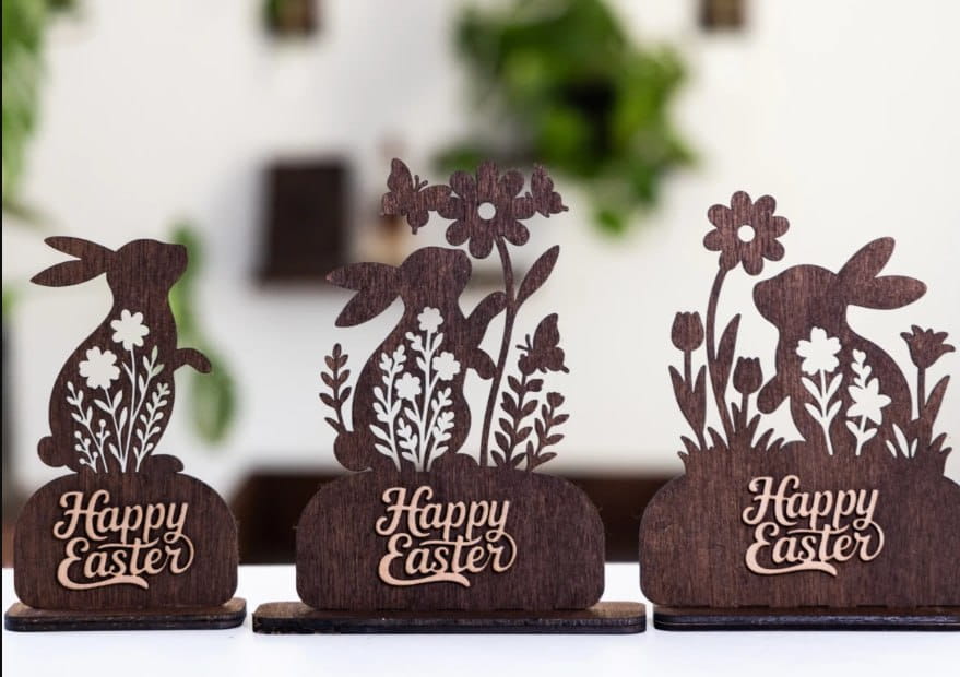 Laser Cut Floral Easter Bunny Rabbit Decor Stand