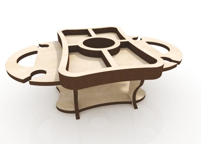 Laser Cut Portable Wine Bottle and Glasses Holder Table