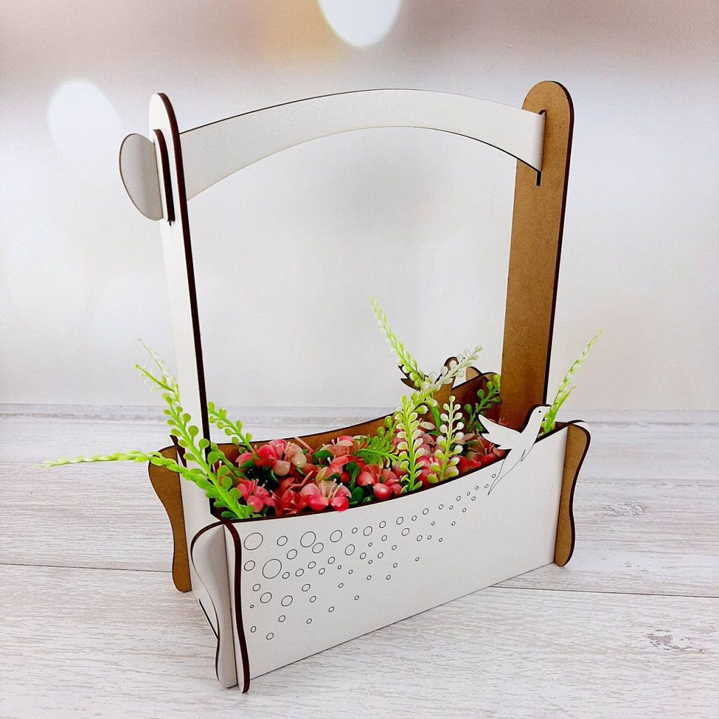 Laser Cut Flower Basket with Hummingbirds