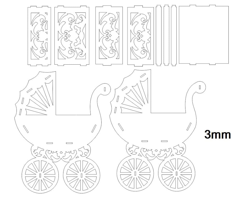 Laser Cut Baby Carriage Flower Basket