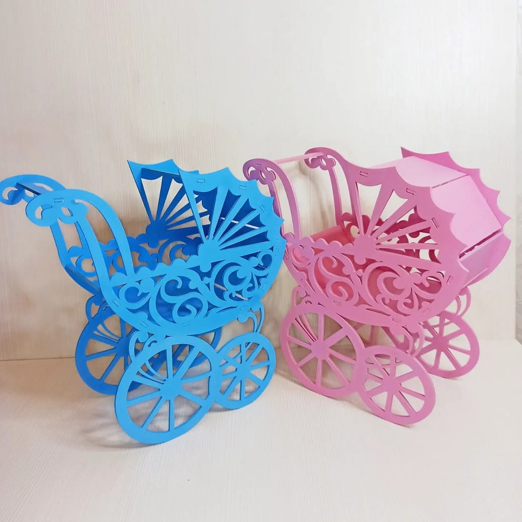 Laser Cut Baby Doll Stroller Flower Basket