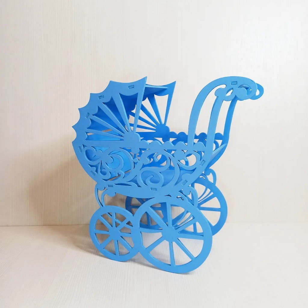 Laser Cut Baby Doll Stroller Flower Basket