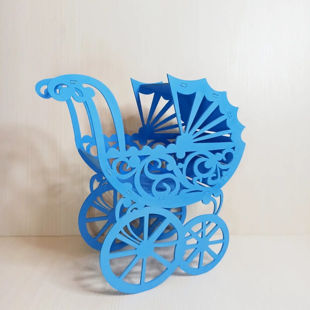 Laser Cut Baby Doll Stroller Flower Basket