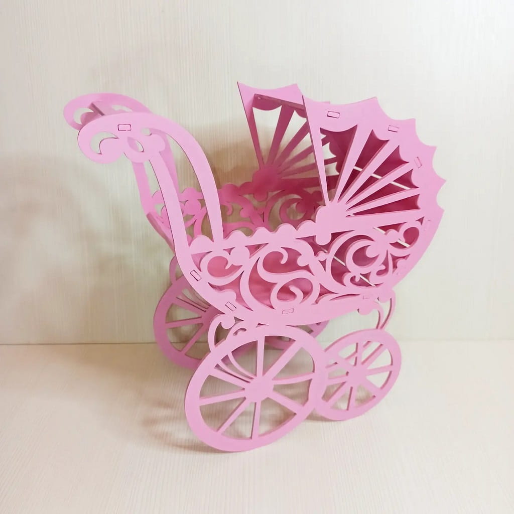 Laser Cut Baby Doll Stroller Flower Basket