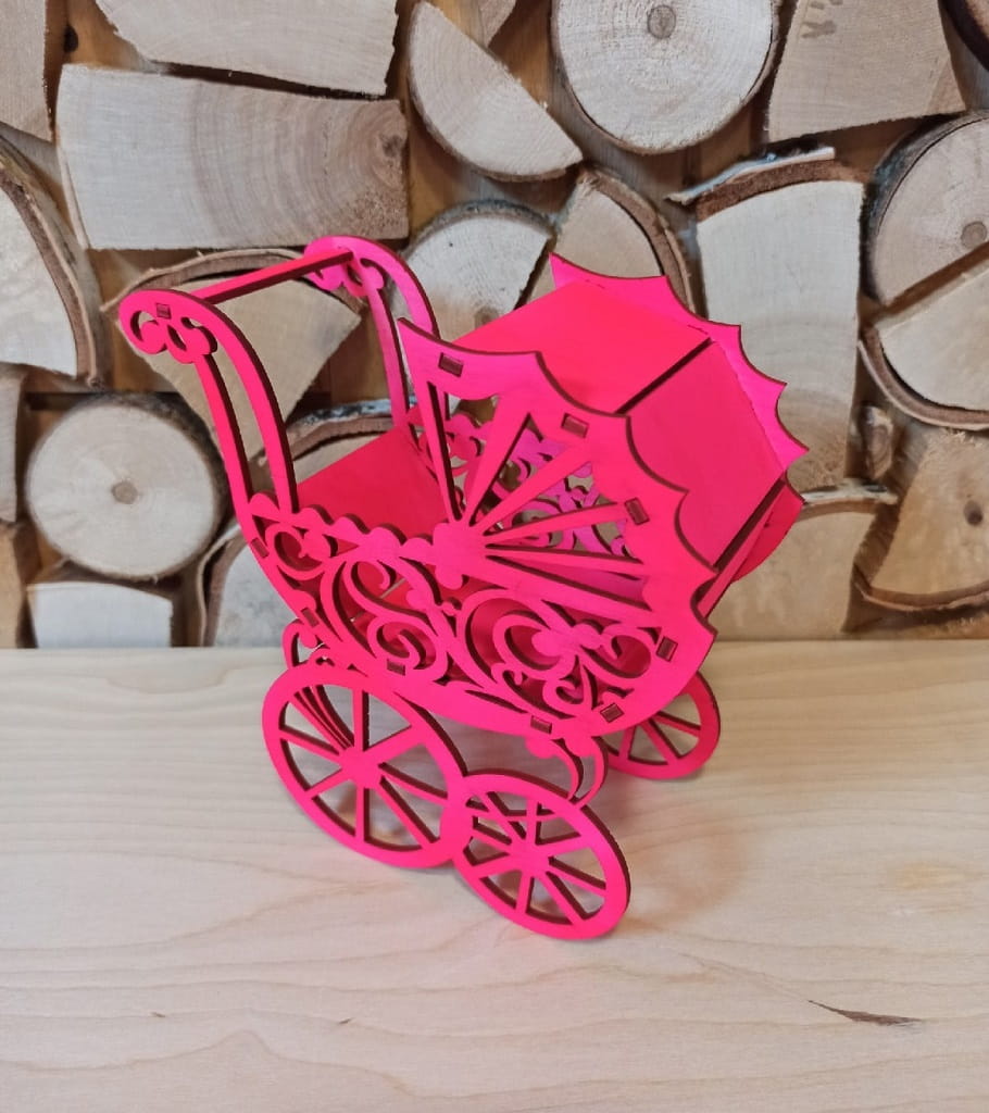 Laser Cut Baby Doll Stroller Flower Basket