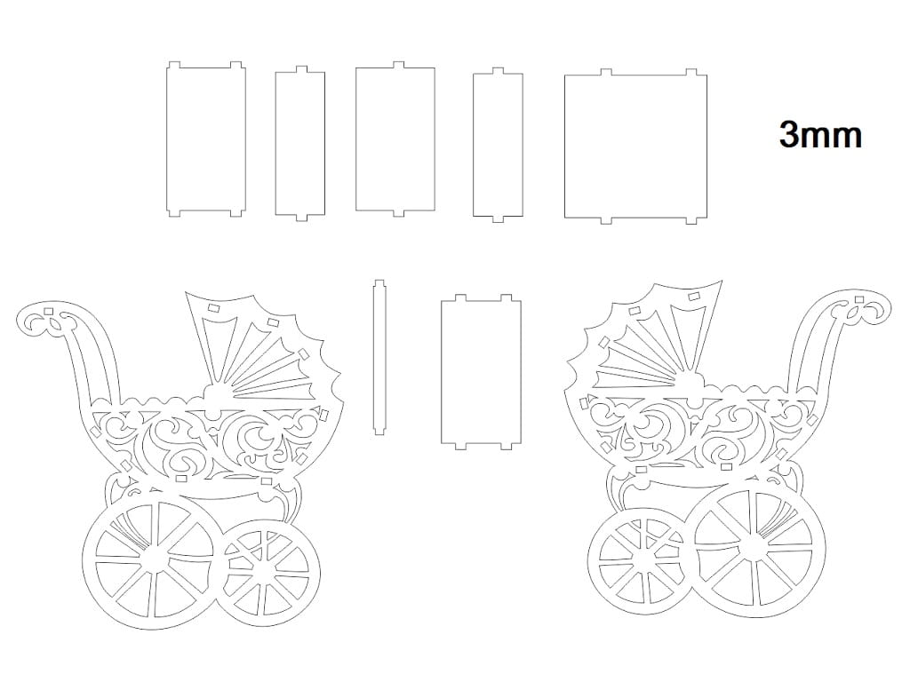 Laser Cut Baby Doll Stroller Flower Basket