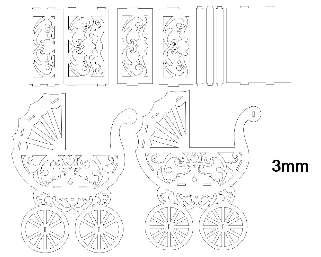 Laser Cut Baby Shower Carriage Centerpiece