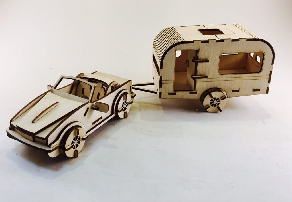Laser Cut Car With Trailer 3D Puzzle Kit