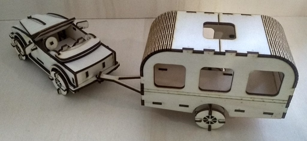 Laser Cut Car With Trailer 3D Puzzle Kit