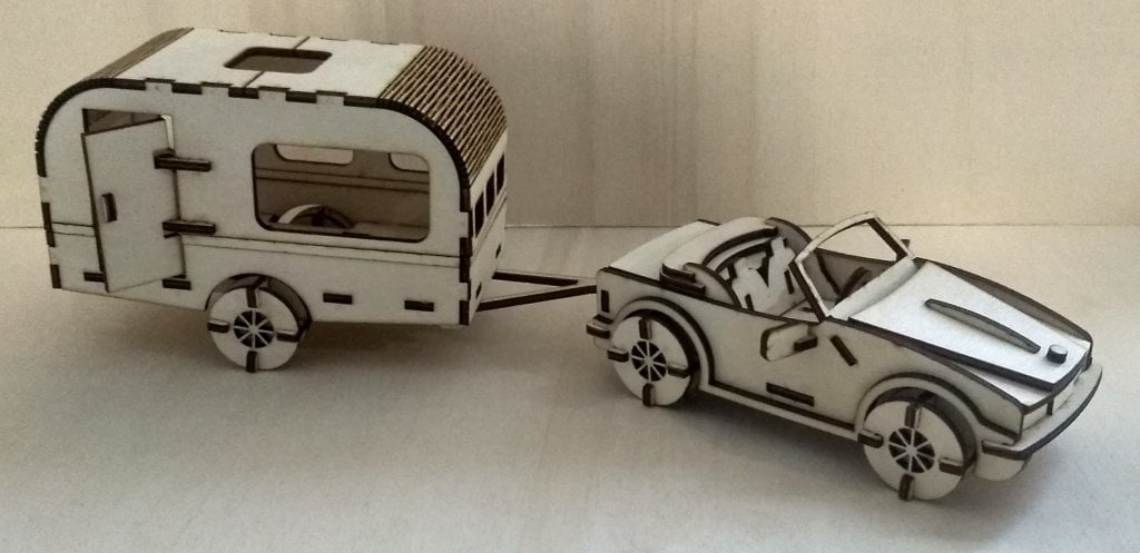 Laser Cut Car With Trailer 3D Puzzle Kit