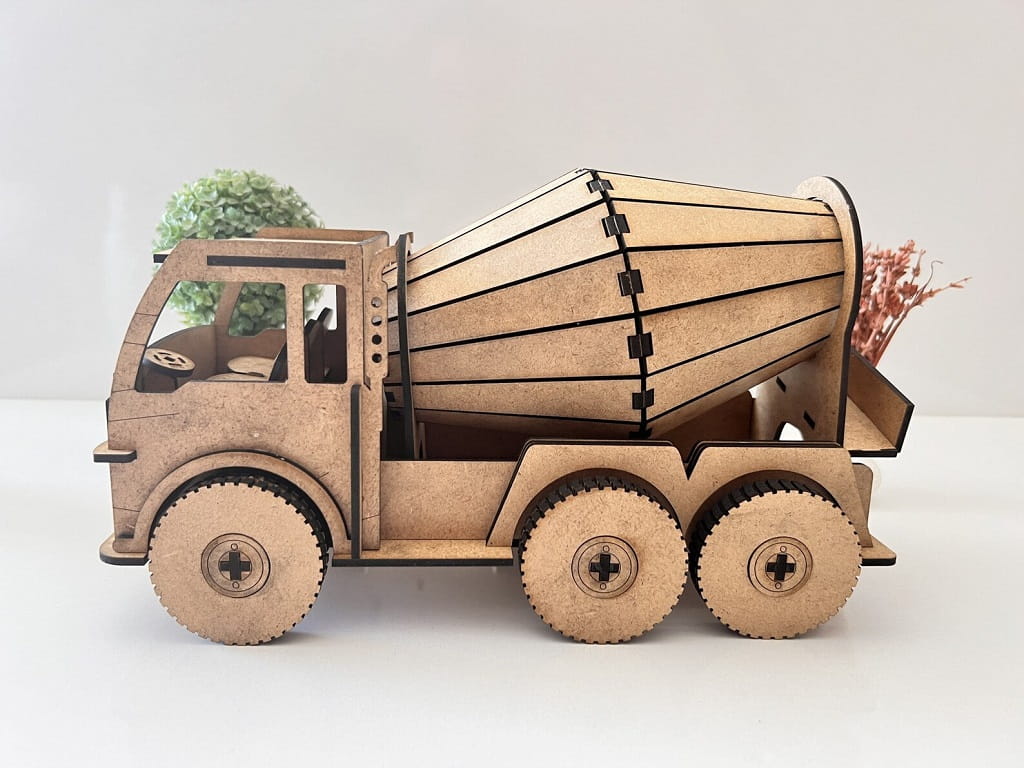 Laser Cut Cement Mixer Truck 3D Puzzle Wood Model