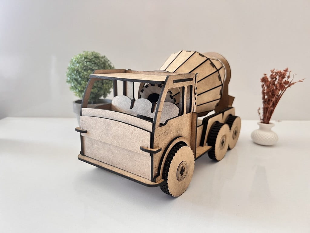 Laser Cut Cement Mixer Truck 3D Puzzle Wood Model
