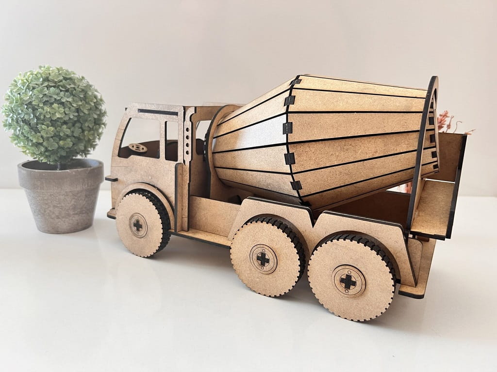 Laser Cut Cement Mixer Truck 3D Puzzle Wood Model