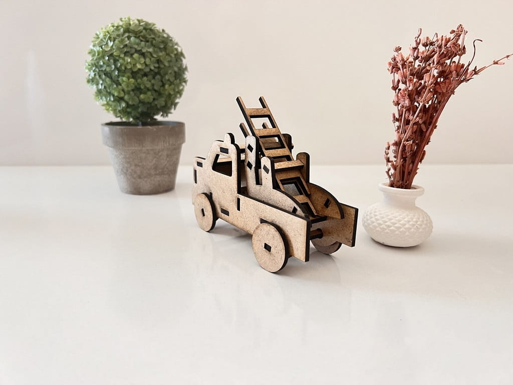 Laser Cut Fire Truck 3D Wood Model Kit