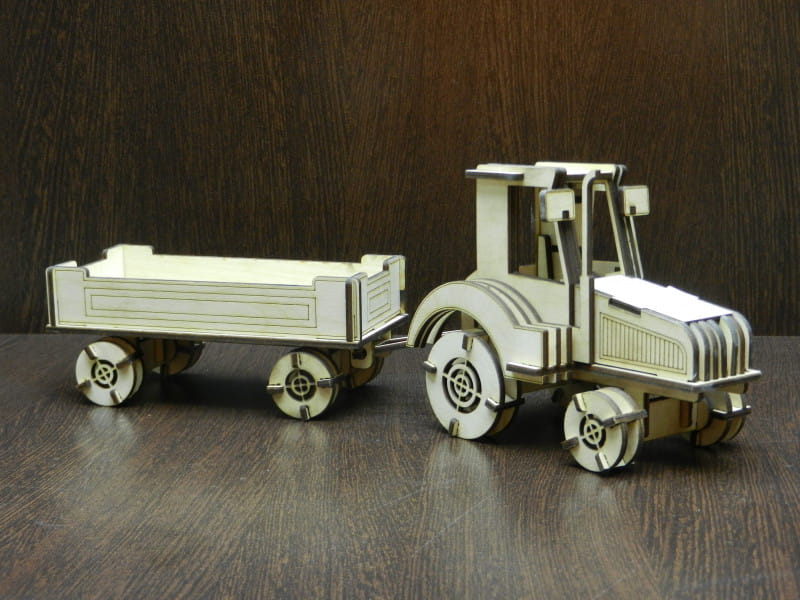 Laser Cut Farm Tractor With Cart 3D Wood Puzzle