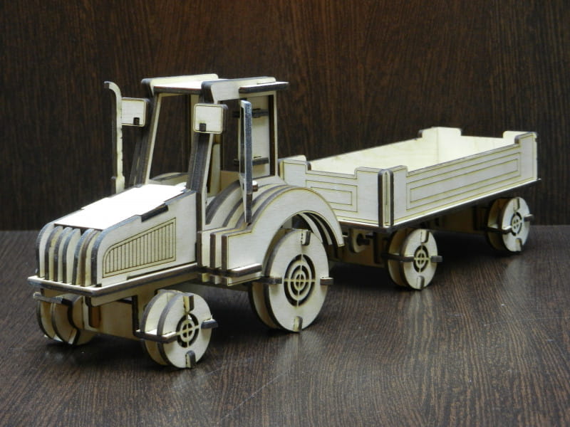 Laser Cut Farm Tractor With Cart 3D Wood Puzzle