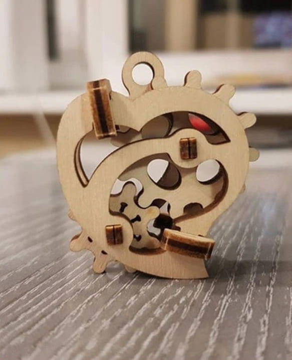 Laser Cut Heart Mechanical Gear Puzzle Toy