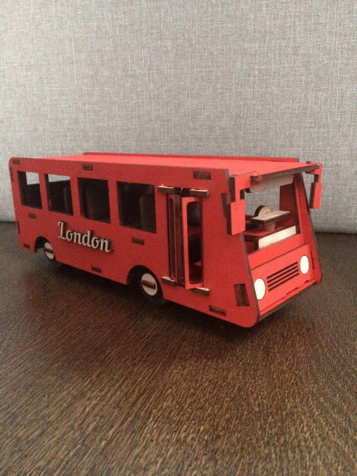 Laser Cut London Bus 3D Wood Model