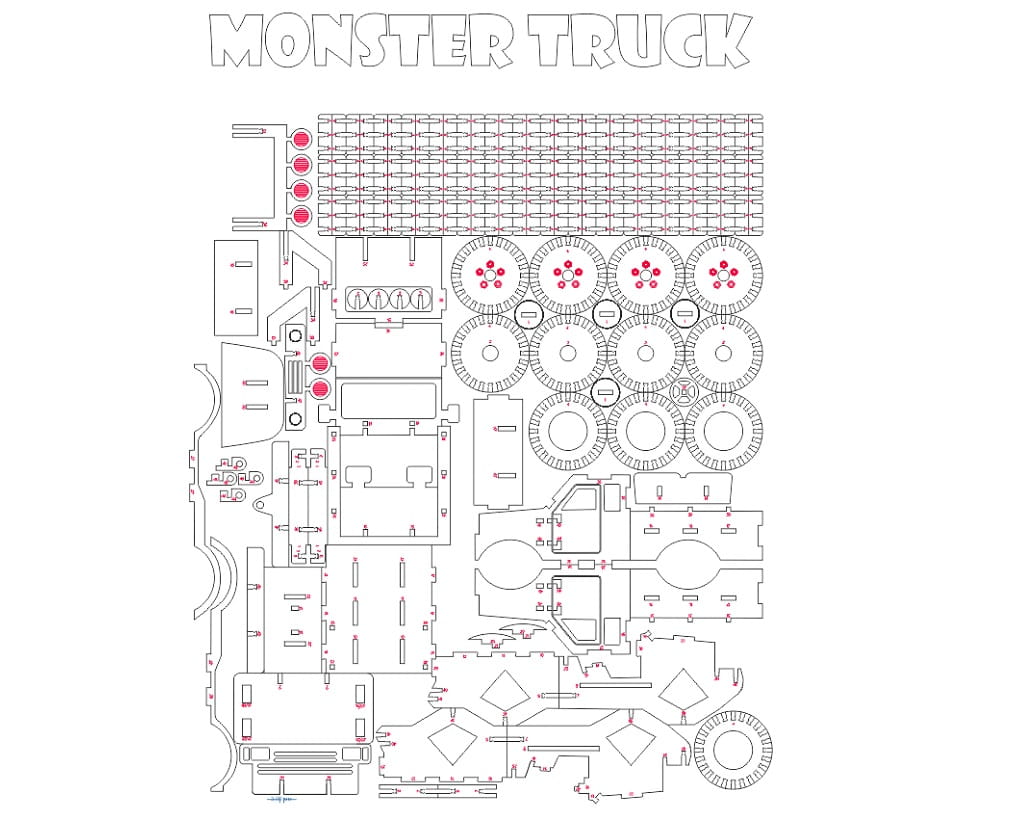 Laser Cut Monster Truck 3D Puzzle Kit