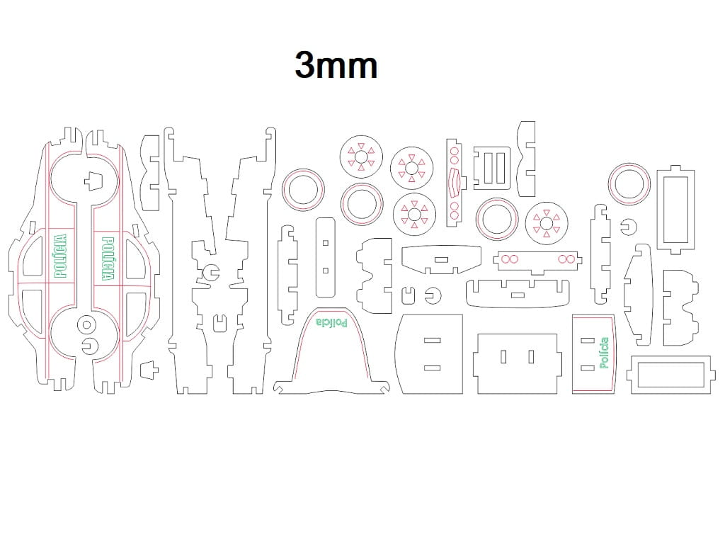 Laser Cut Police Car 3D Construction Kit