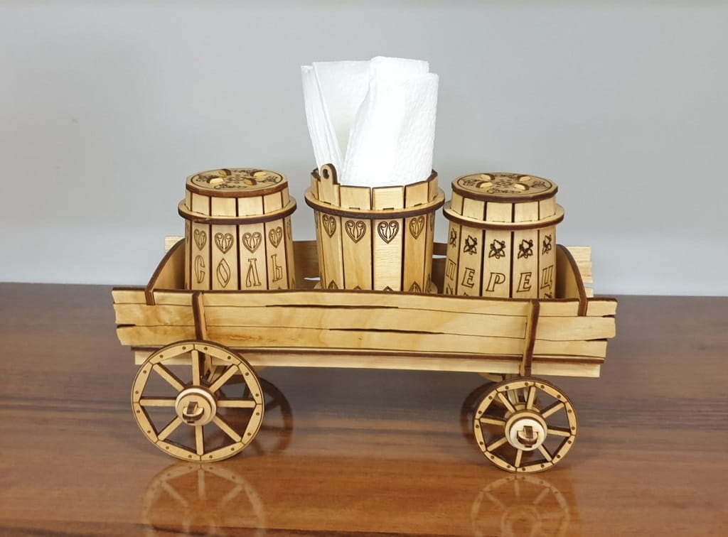 Laser Cut Salt Pepper and Tissue Holder for Table