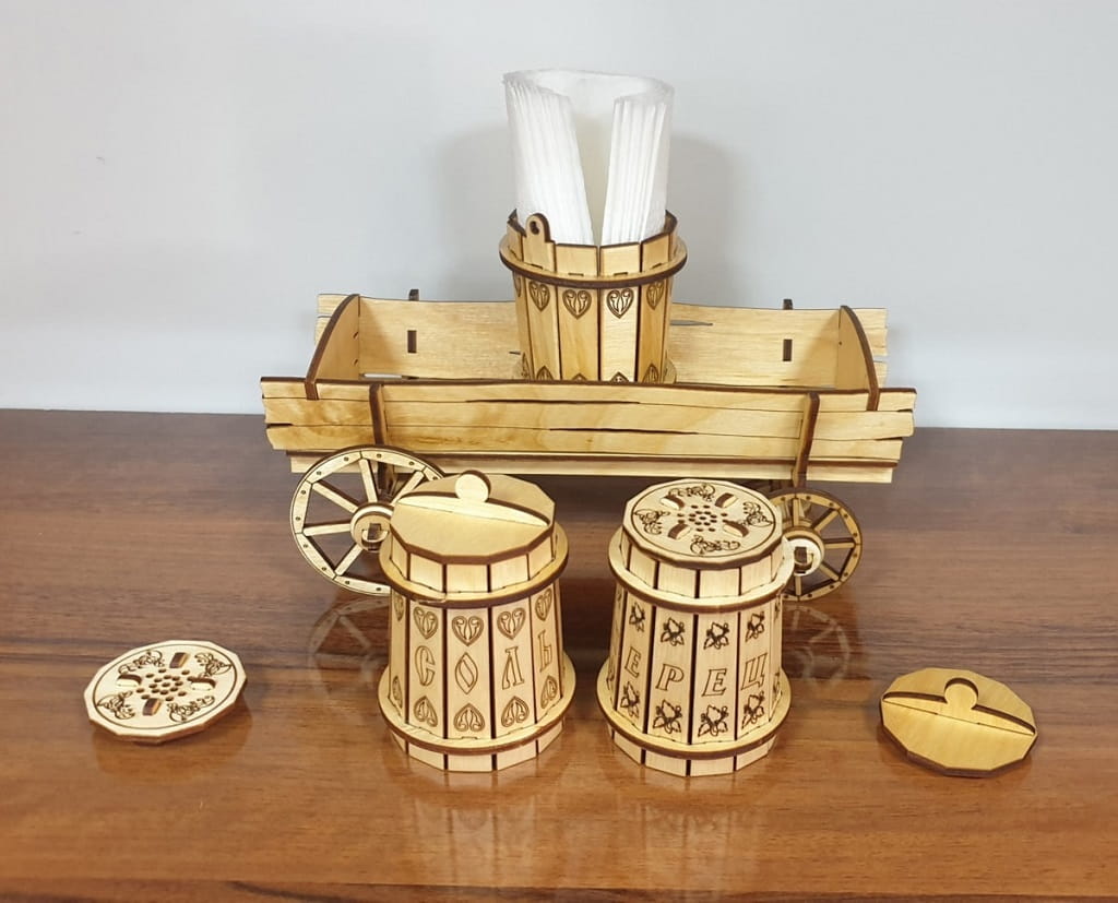 Laser Cut Salt Pepper and Tissue Holder for Table