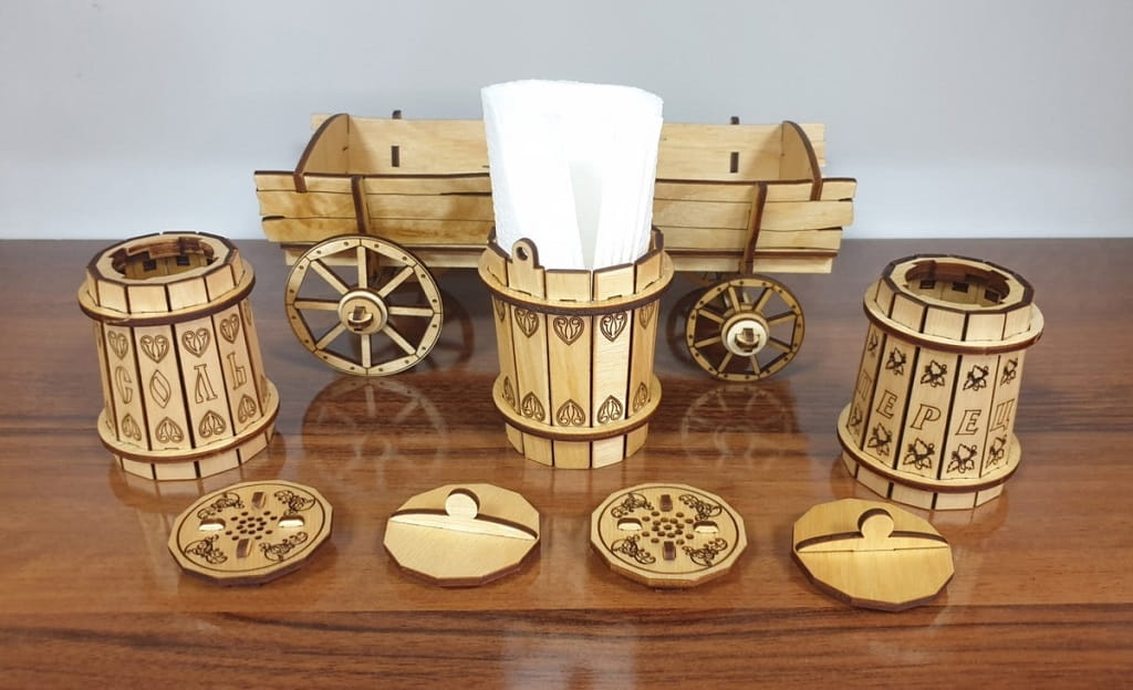 Laser Cut Salt Pepper and Tissue Holder for Table