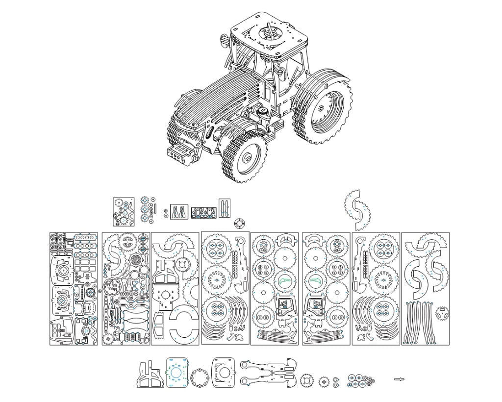 Laser Cut Tractor 3D Wooden Mechanical Model Kit