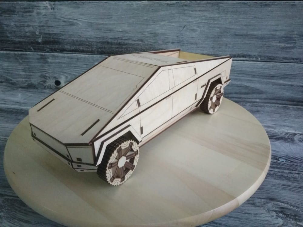 Laser Cut Tesla Cybertruck 3D Wooden Model Puzzle Kit