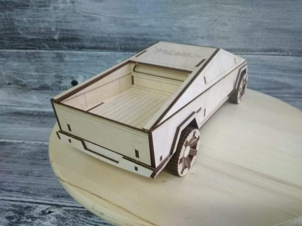 Laser Cut Tesla Cybertruck 3D Wooden Model Puzzle Kit