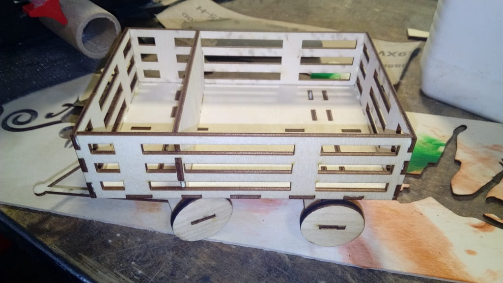 Laser Cut Wooden Cart Napkin Holder With Spice Rack