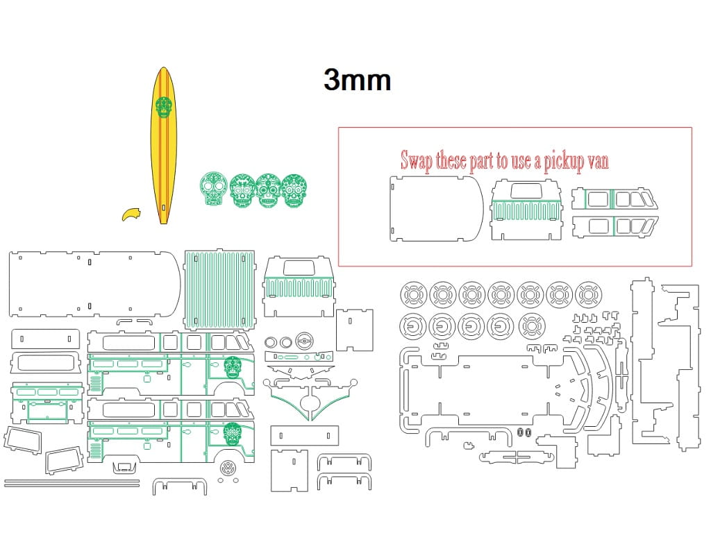 Laser Cut Volkswagen T1 Bus 3D Puzzle Model Kit
