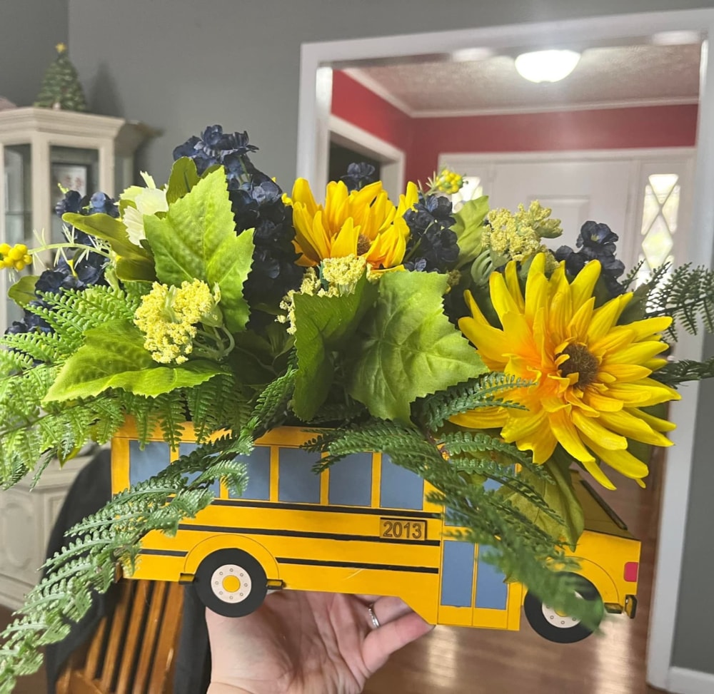 Laser Cut School Bus Flower Basket
