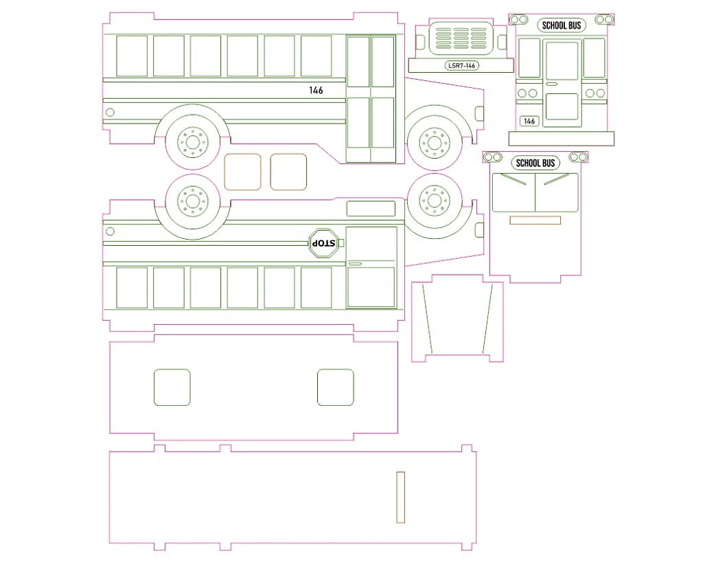 Laser Cut School Bus Flower Basket