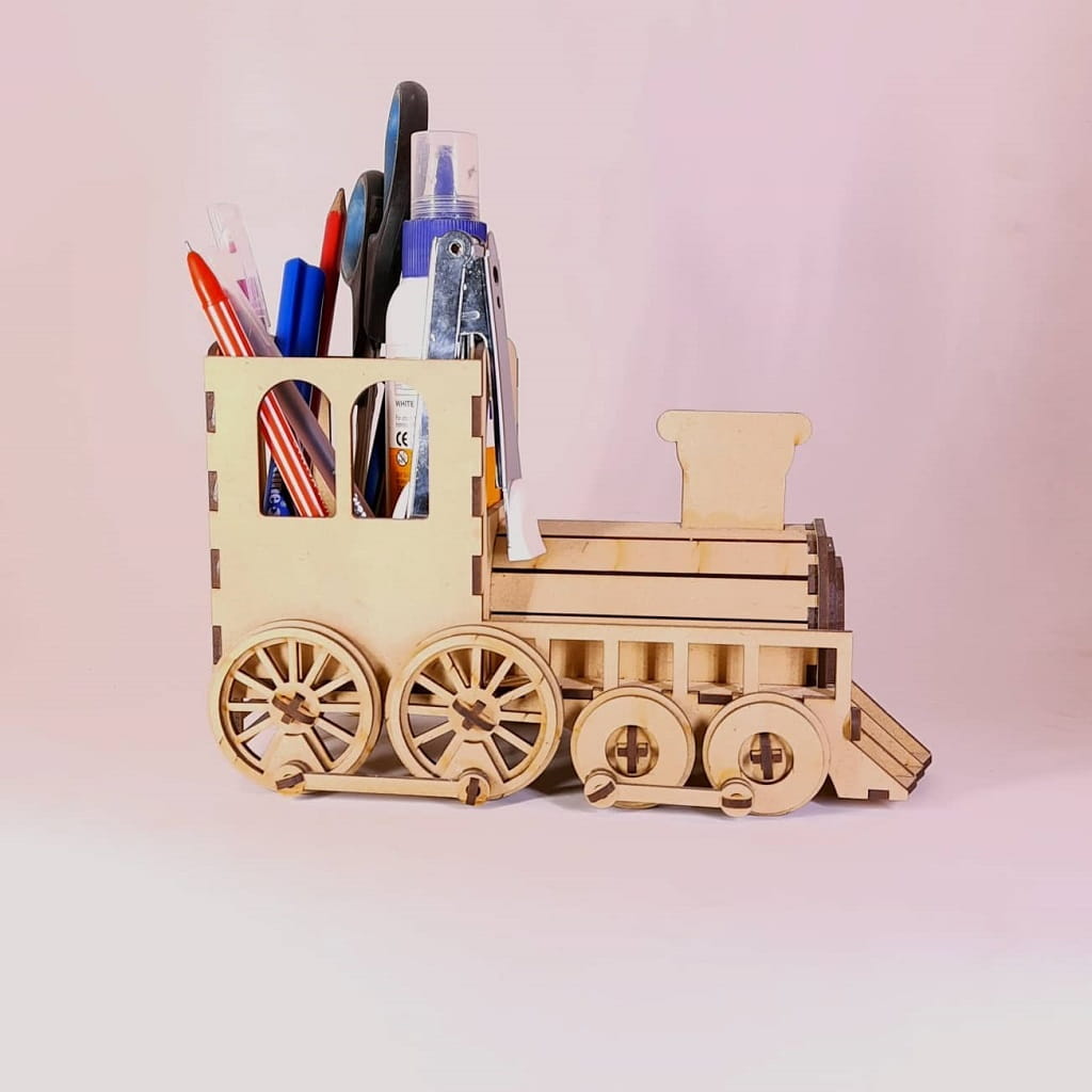 Laser Cut Steam Locomotive Desk Organizer