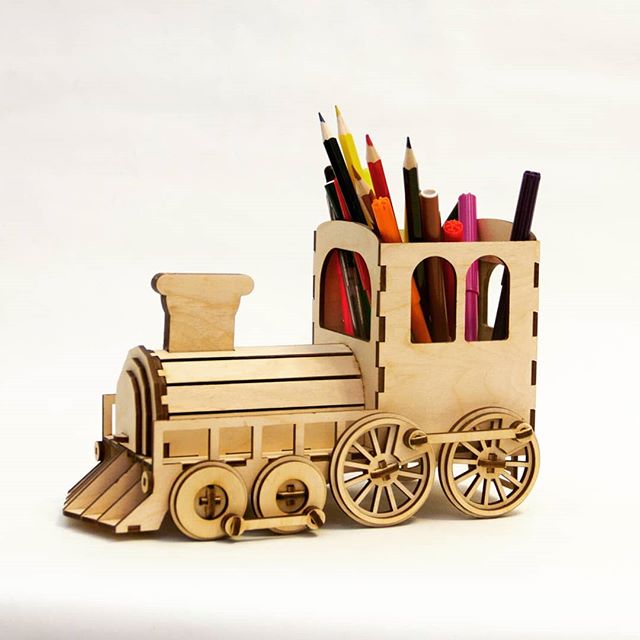 Laser Cut Steam Locomotive Desk Organizer