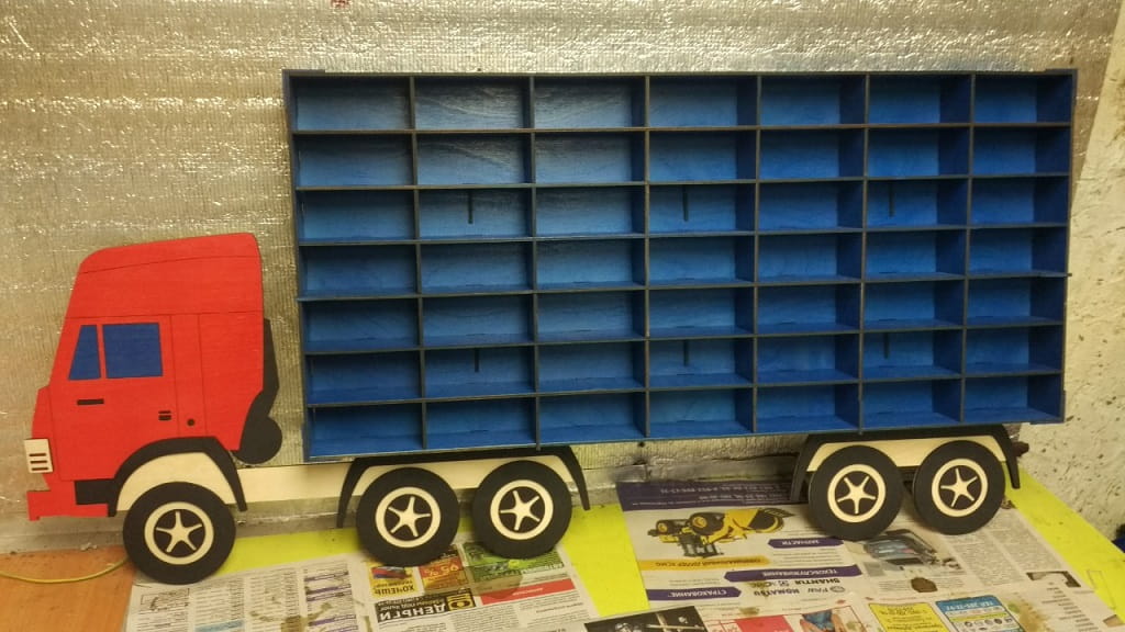 Laser Cut Wood Toy Car Storage Organizer Truck