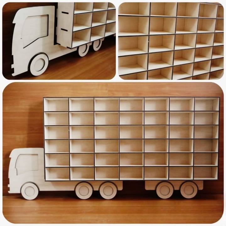 Laser Cut Wooden Truck Toy Car Display Shelf