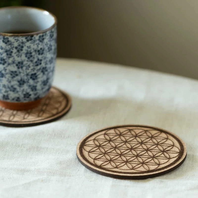Laser Cut Flower of Life Wooden Coaster