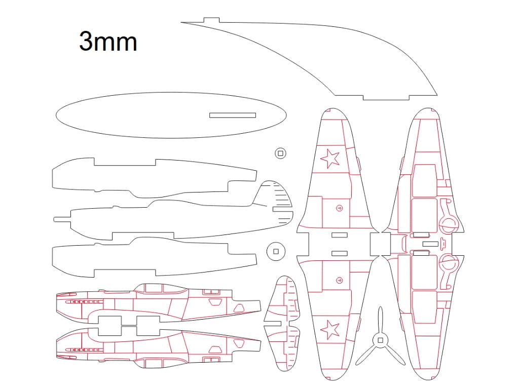 Laser Cut Yakovlev Yak 9 Fighter Aircraft 3D Wood Puzzle