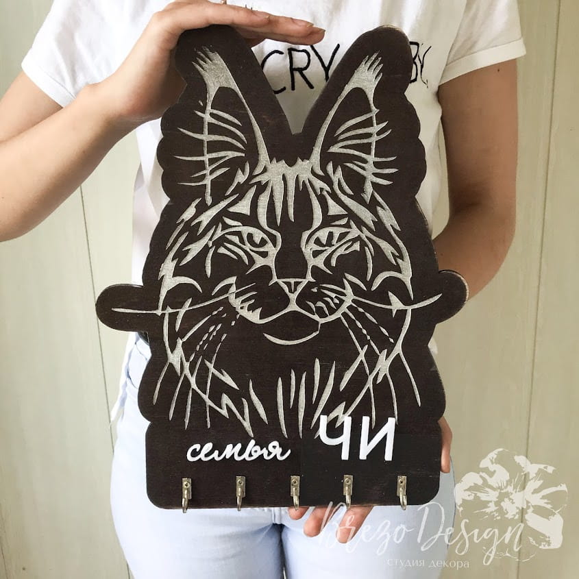 Laser Cut Maine Coon Cat Key Rack Cloth Hanger Hooks