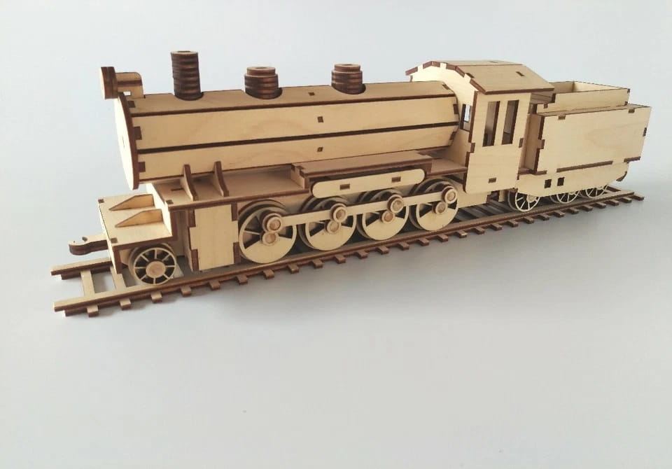 Laser Cut Wooden Train Steam Engine Carriage and Goods Wagons