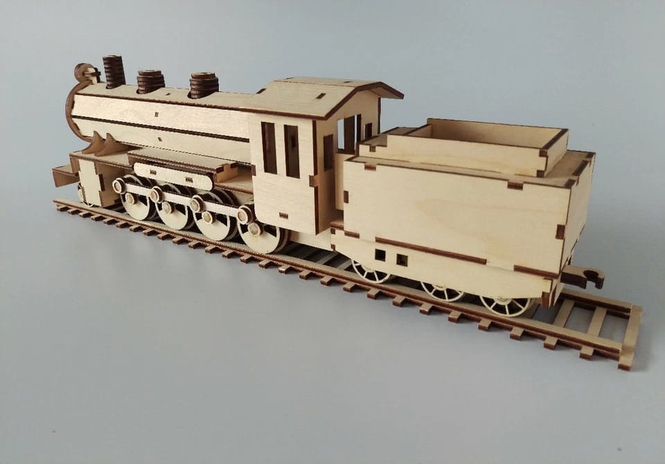 Laser Cut Wooden Train Steam Engine Carriage and Goods Wagons