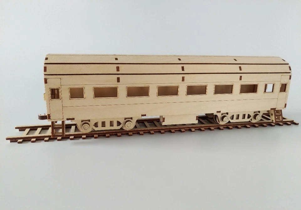 Laser Cut Wooden Train Steam Engine Carriage and Goods Wagons