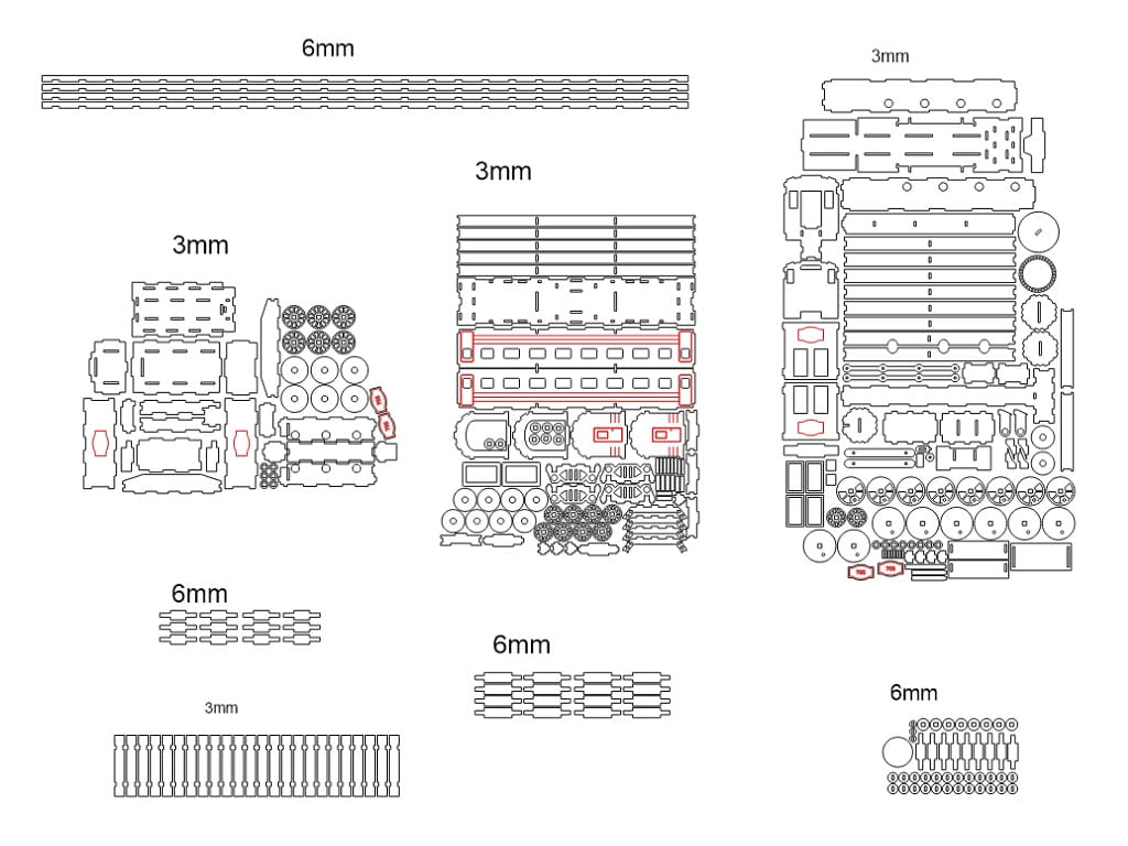Laser Cut Wooden Train Steam Engine Carriage and Goods Wagons
