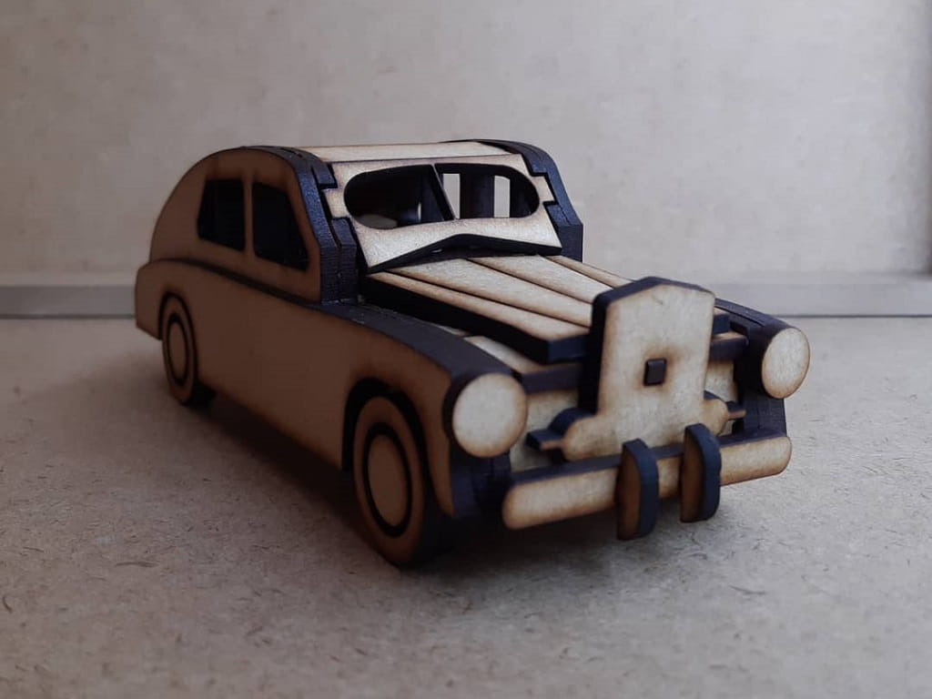 Laser Cut Retro Car 3D Model Puzzle Kit