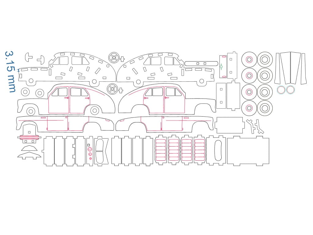 Laser Cut Retro Car 3D Model Puzzle Kit